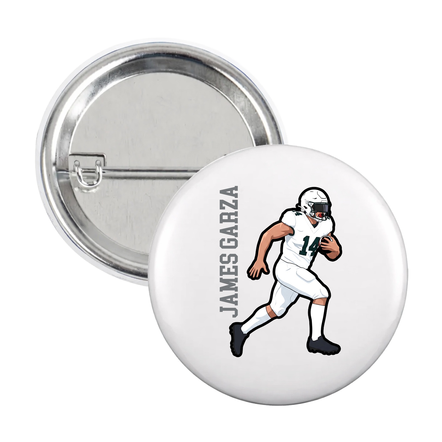 Game Day Button — Name Vertical in White