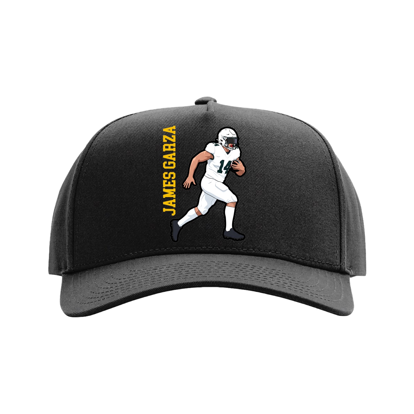 Full Fabric Five-Panel Champ Cap — Name Vertical in Black