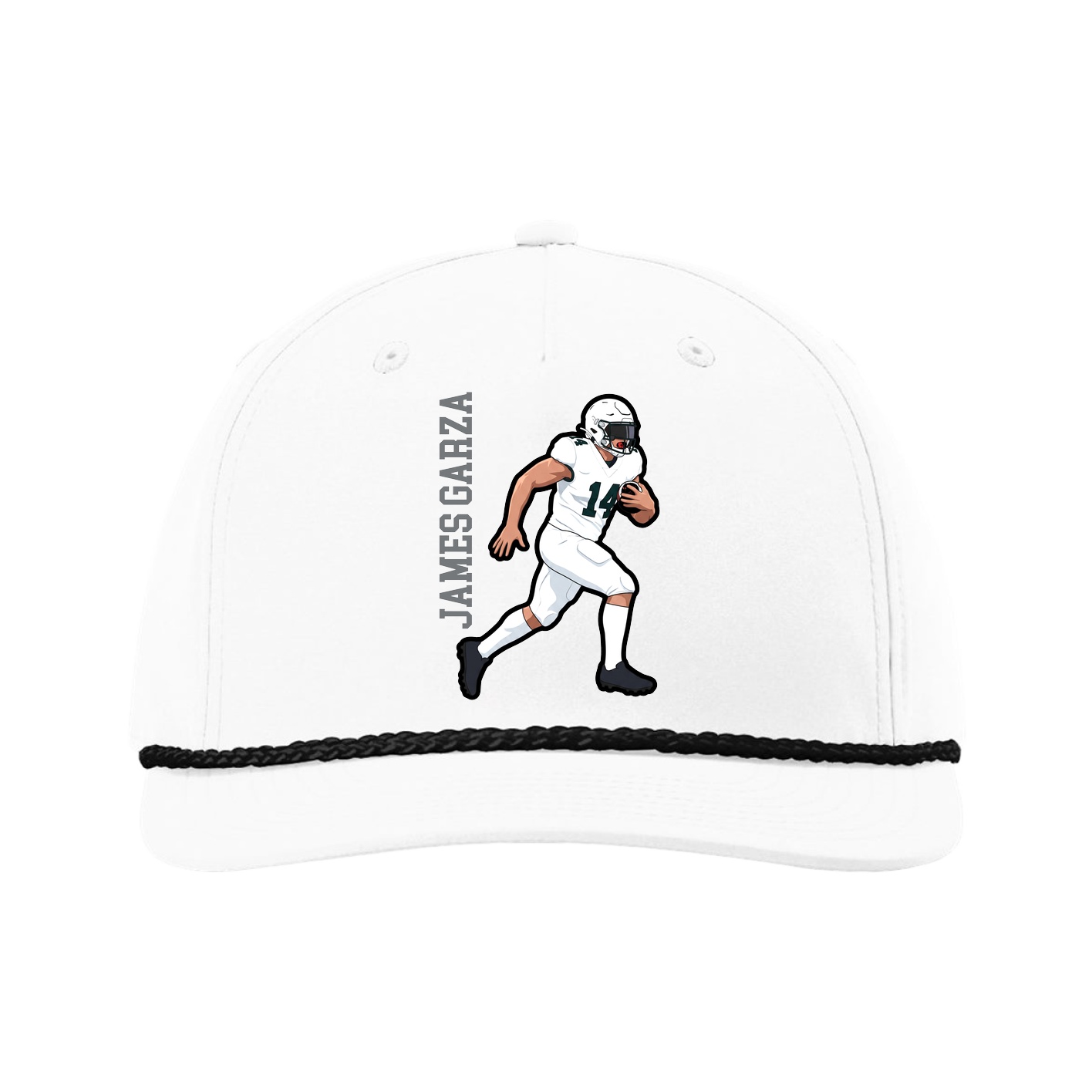 Five-Panel Classic Rope Cap — Name Vertical in White