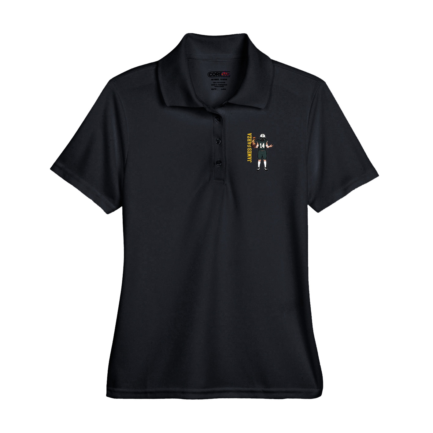 Performance Polo — Name Vertical in Black