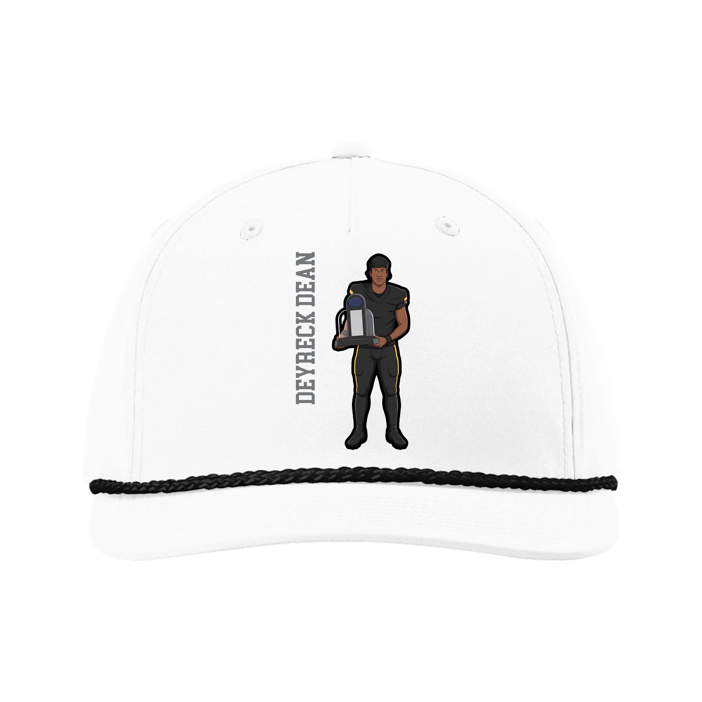 Five-Panel Classic Rope Cap — Name Vertical in White