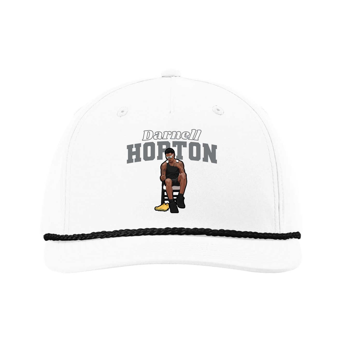 Five-Panel Classic Rope Cap — Name Arch in White