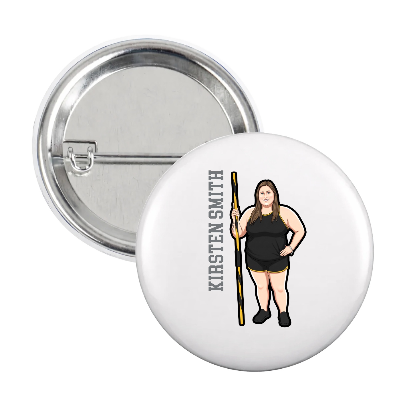 Game Day Button — Name Vertical in White