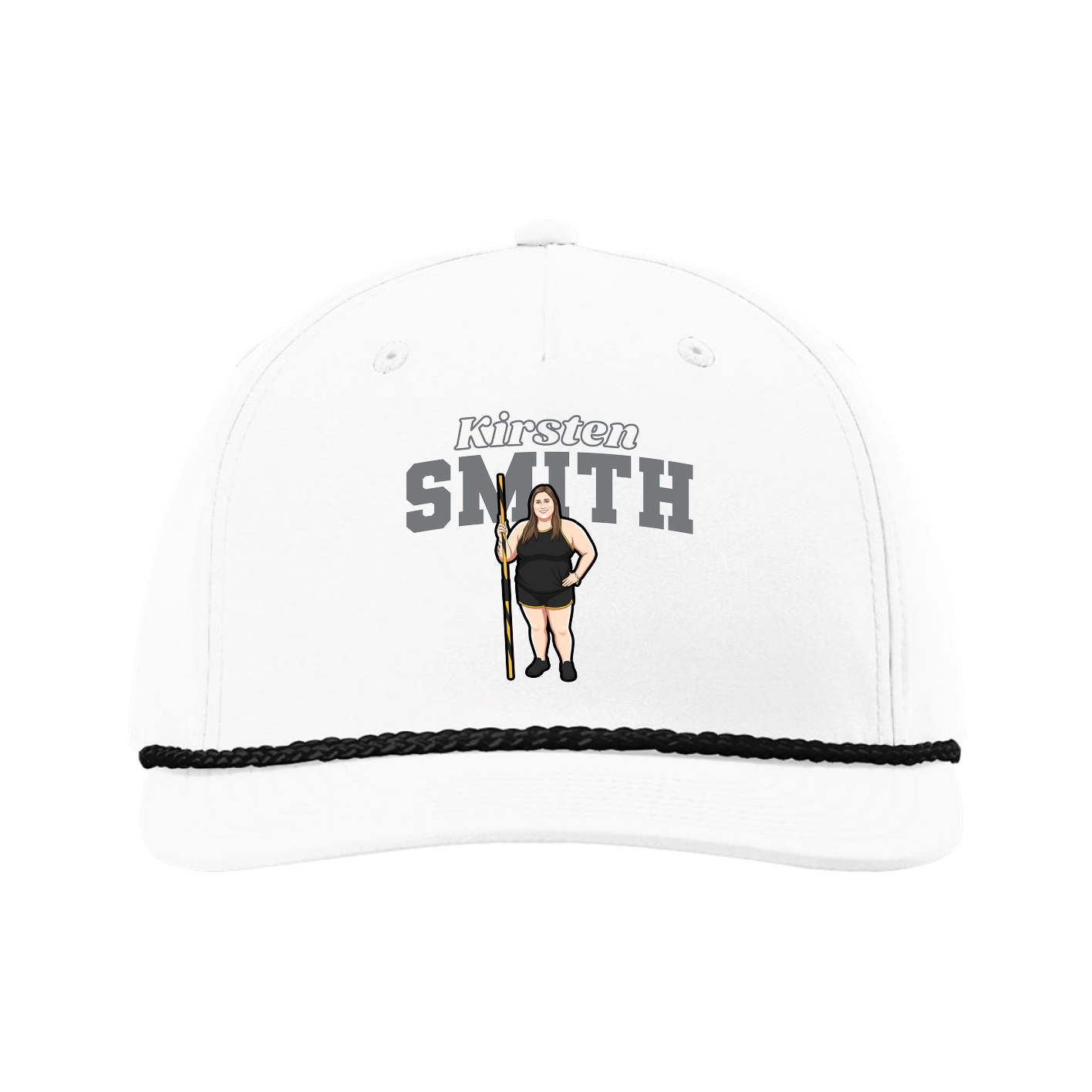 Five-Panel Classic Rope Cap — Name Arch in White