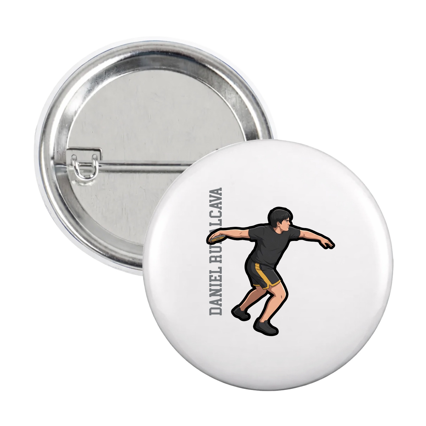 Game Day Button — Name Vertical in White