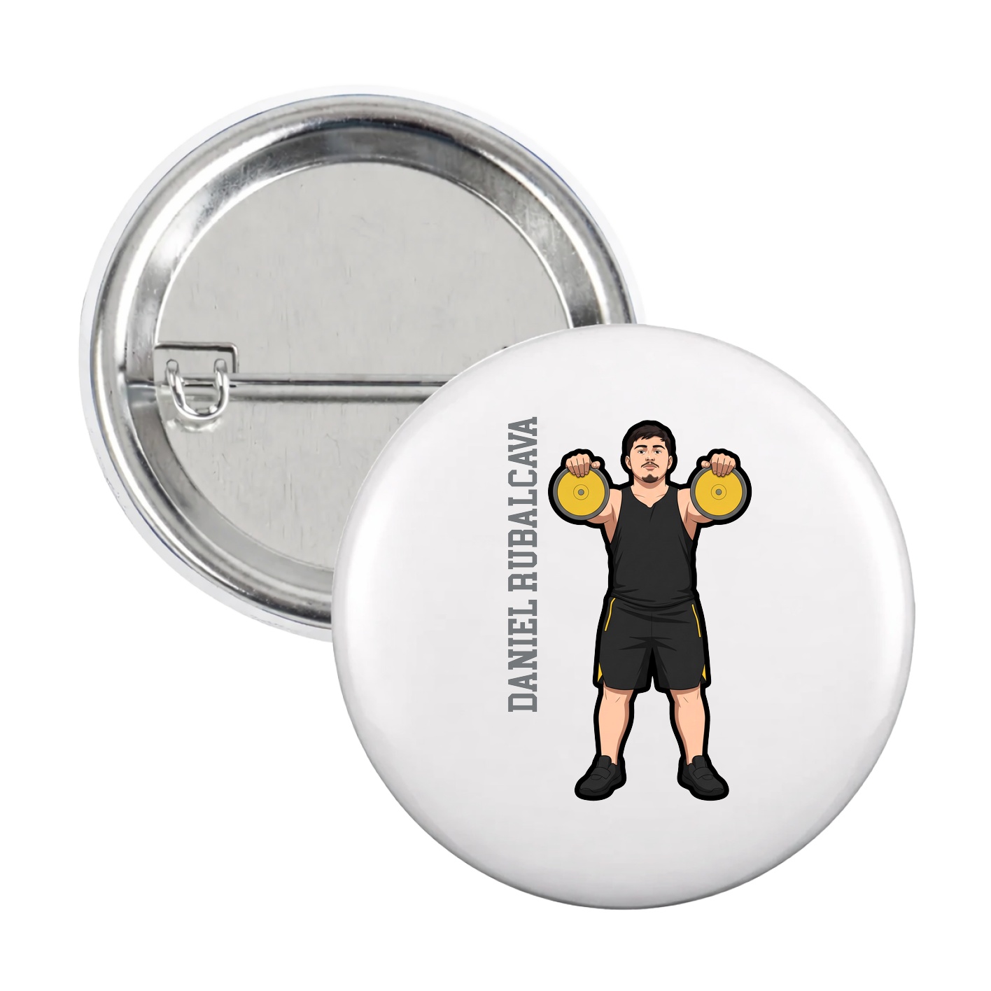 Game Day Button — Name Vertical in White
