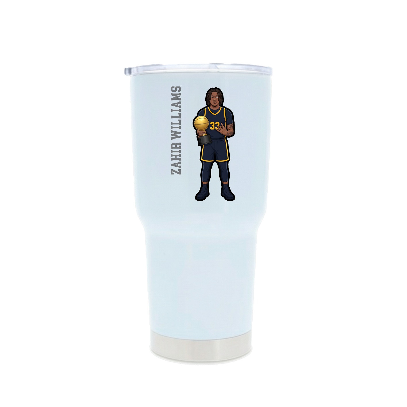 30oz Stainless Steel Tumbler — Name Vertical in White