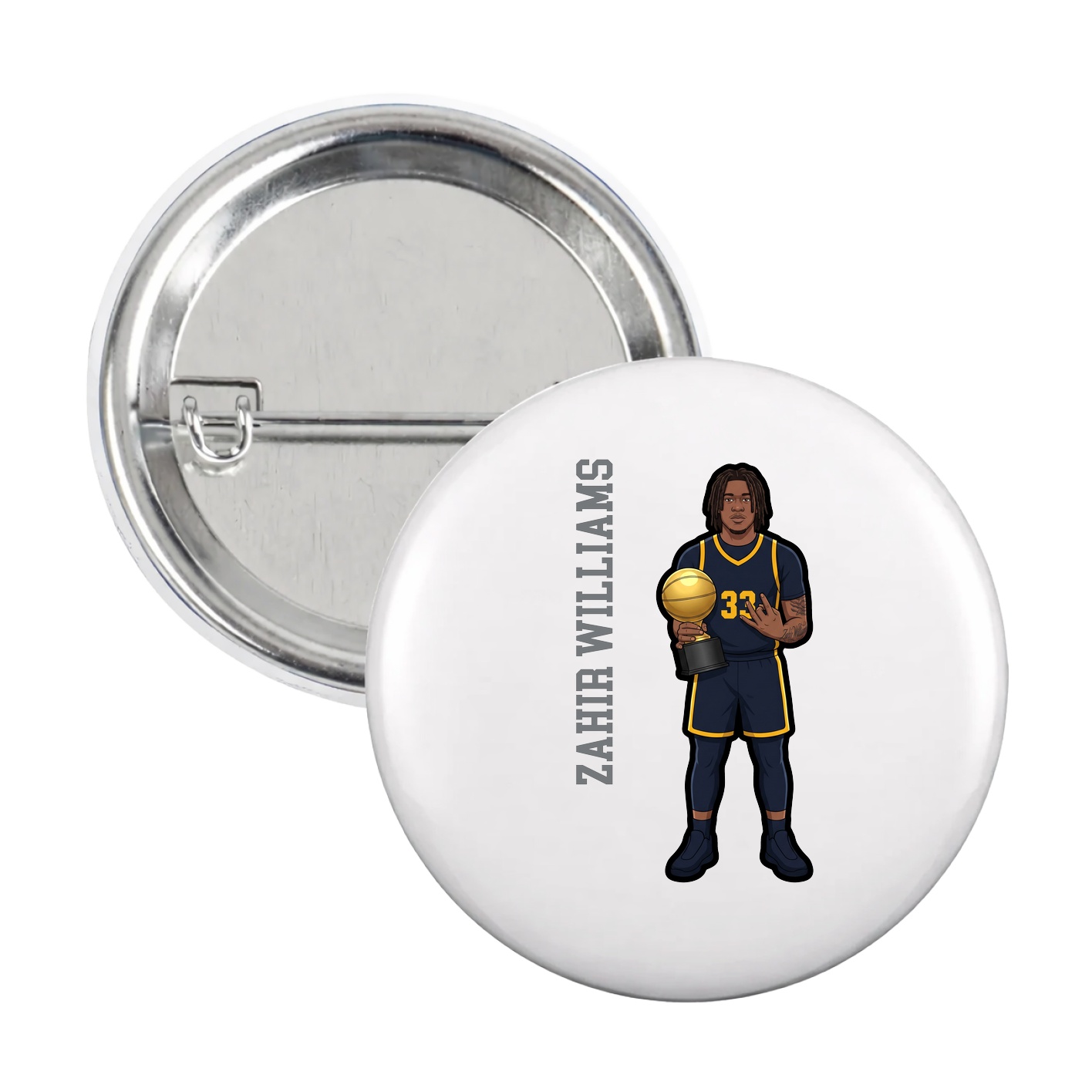 Game Day Button — Name Vertical in White