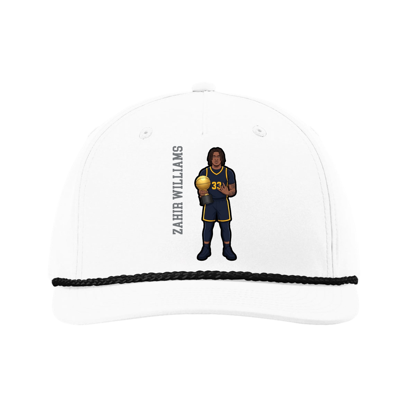Five-Panel Classic Rope Cap — Name Vertical in White