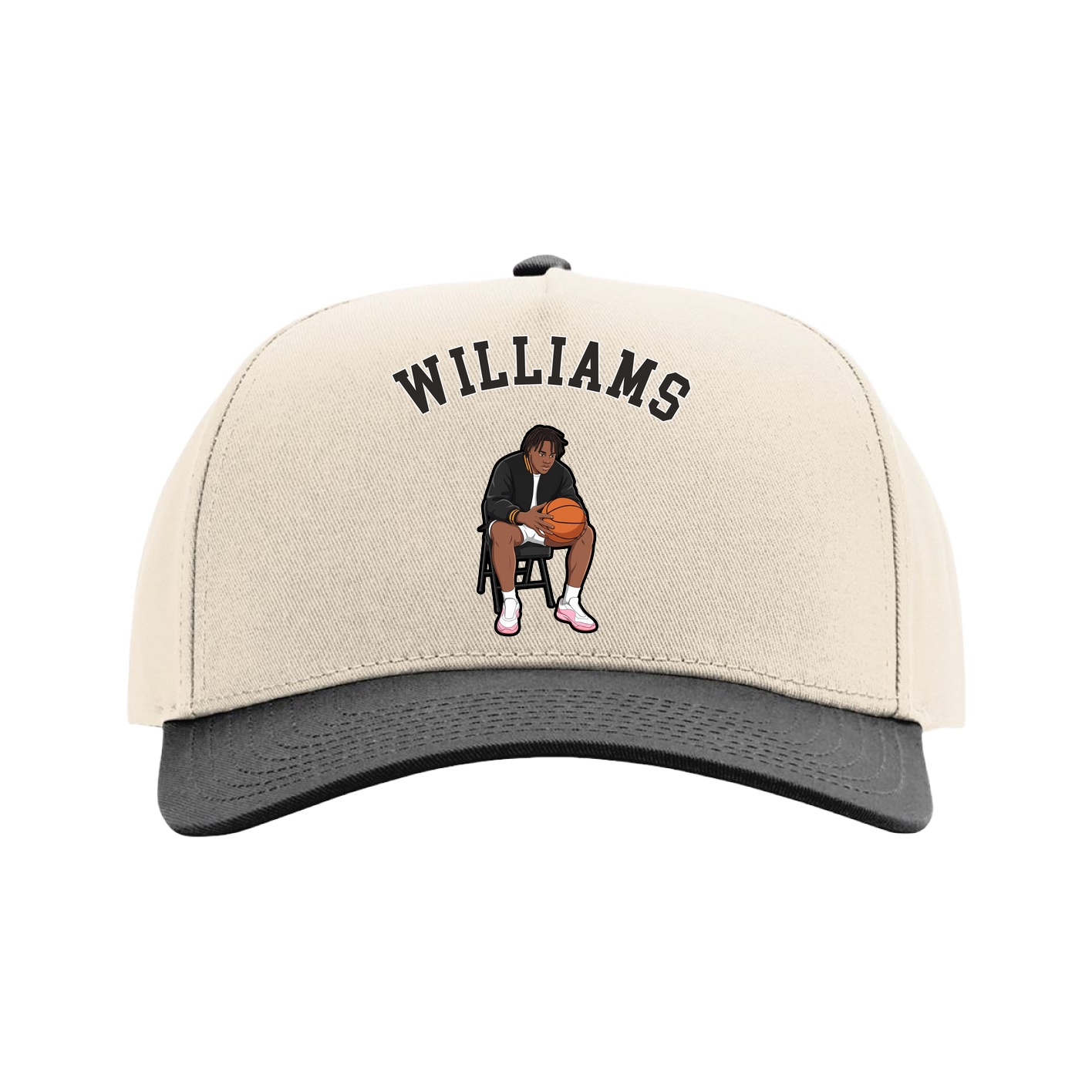 Full Fabric Five-Panel Champ Cap — Shirsey Arch in Cream/Black