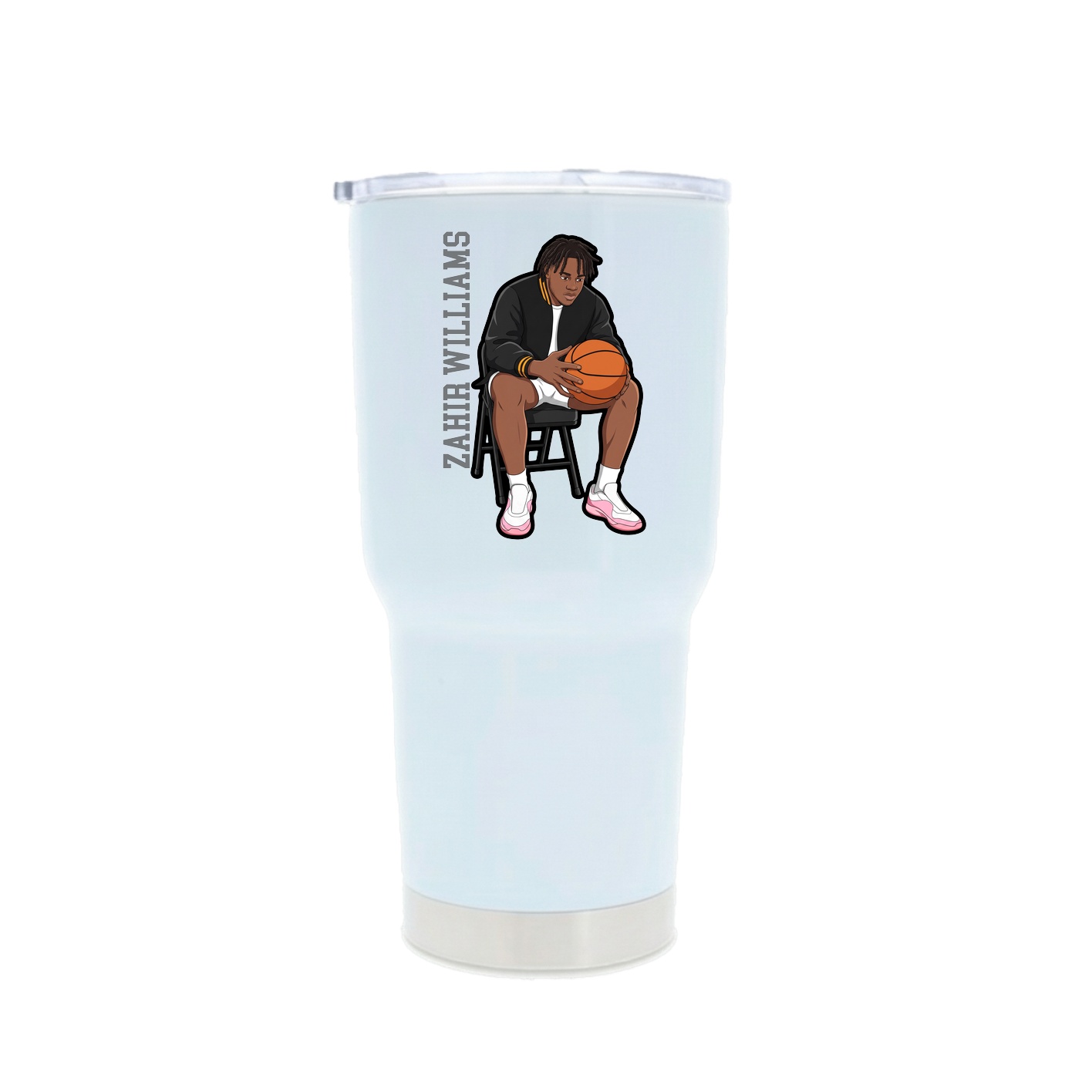 30oz Stainless Steel Tumbler — Name Vertical in White