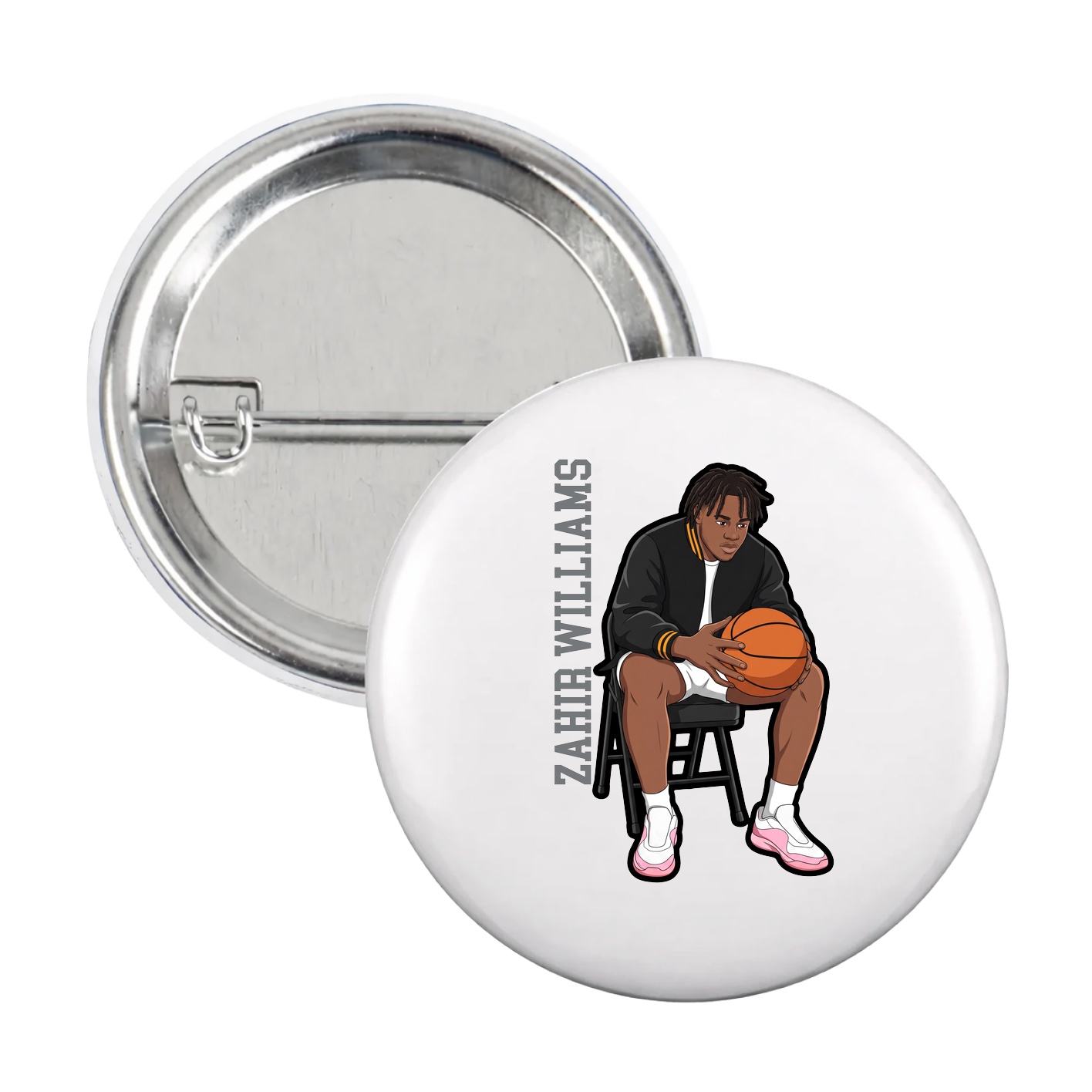 Game Day Button — Name Vertical in White