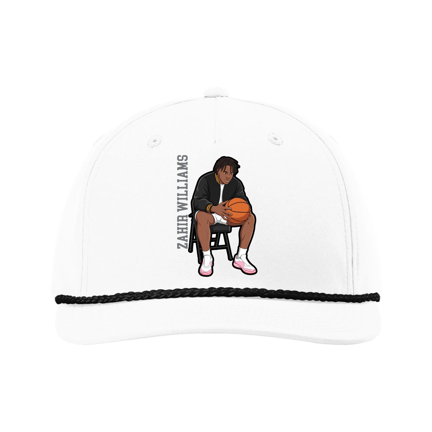 Five-Panel Classic Rope Cap — Name Vertical in White