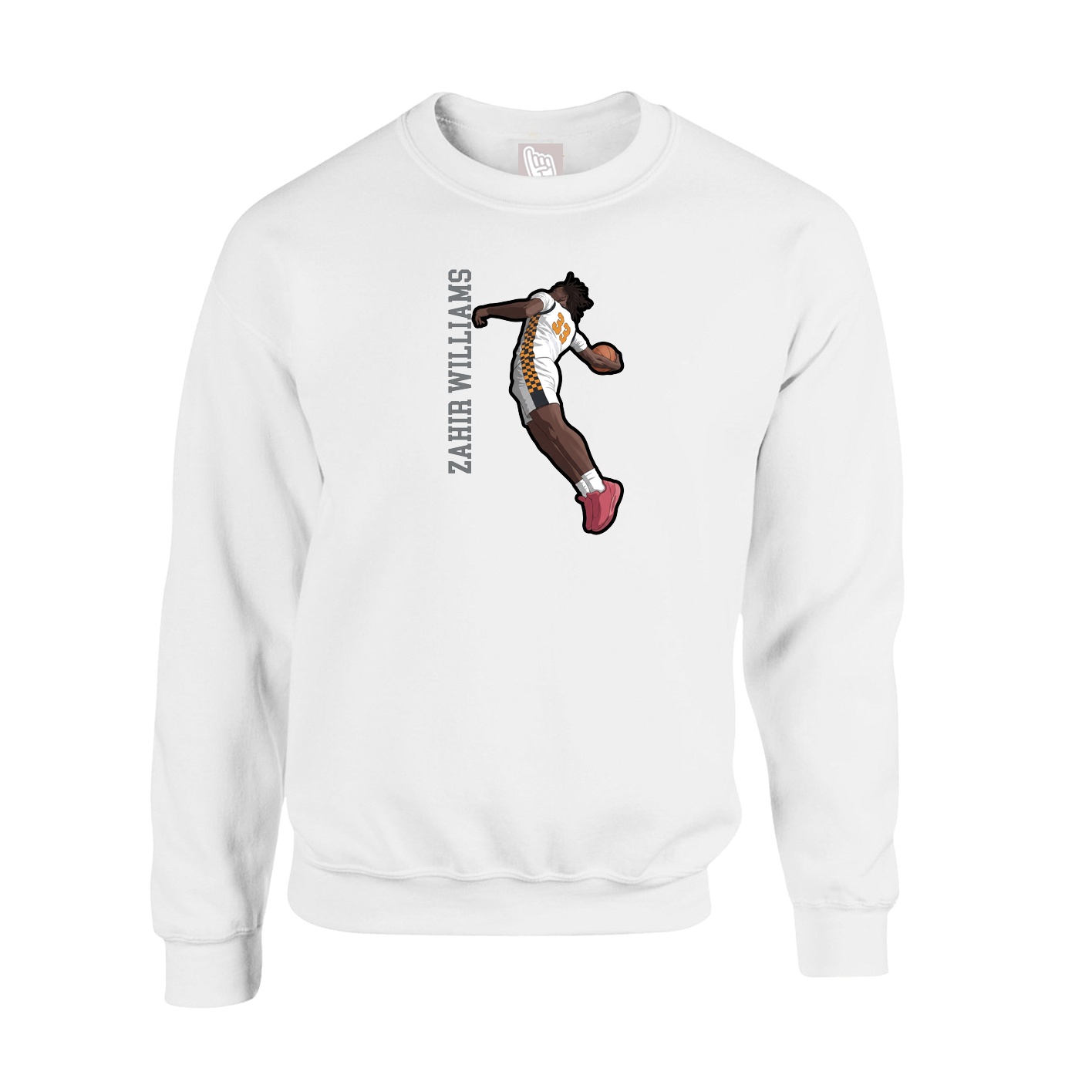 Fleece Crew — Name Vertical in White