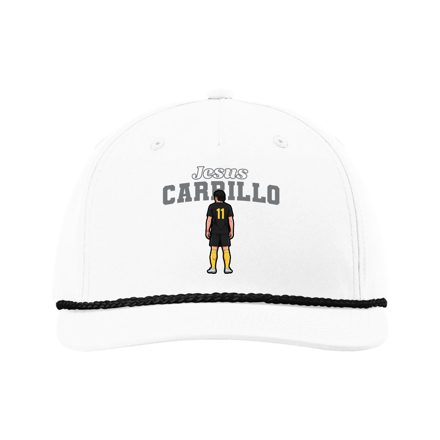 Five-Panel Classic Rope Cap — Name Arch in White