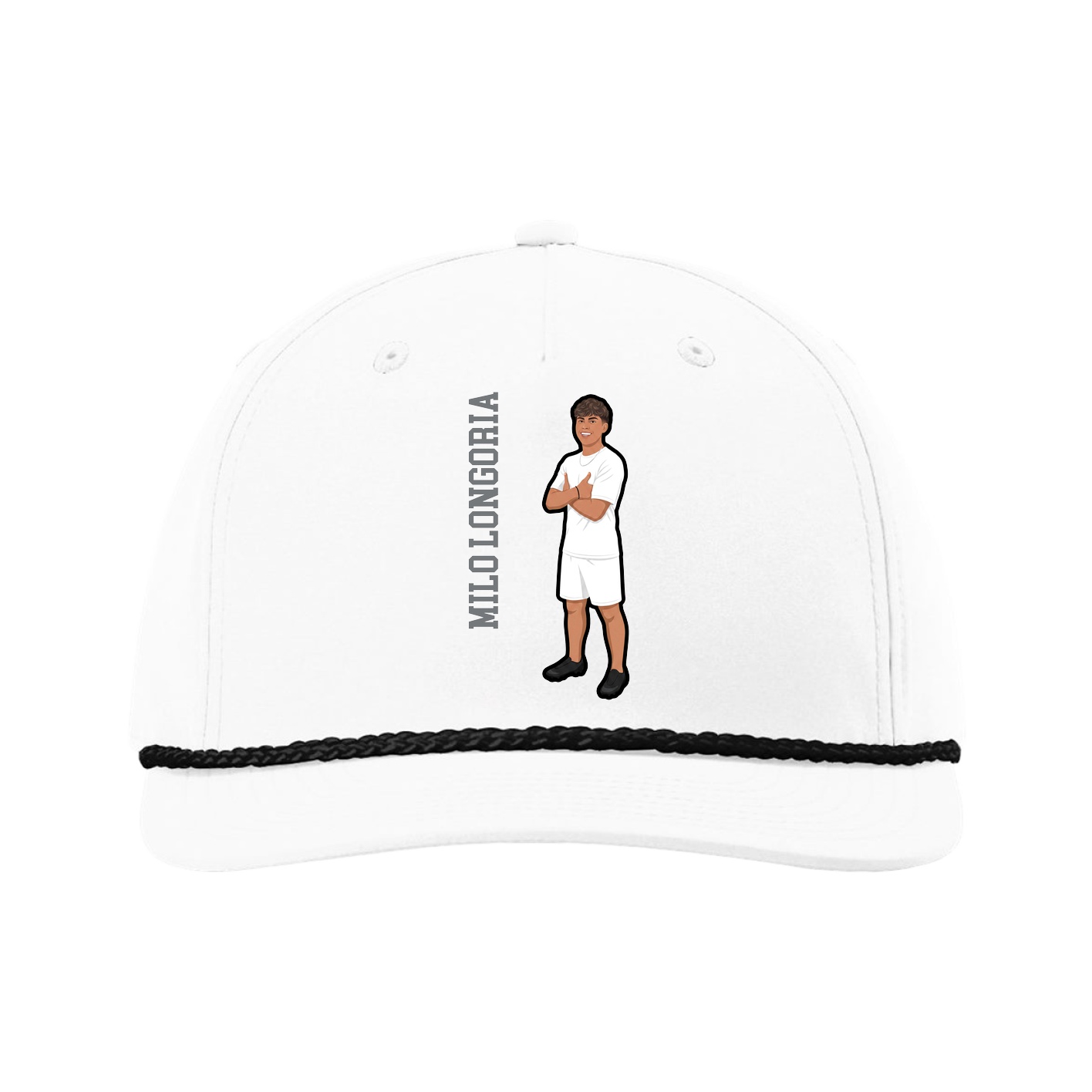 Five-Panel Classic Rope Cap — Name Vertical in White