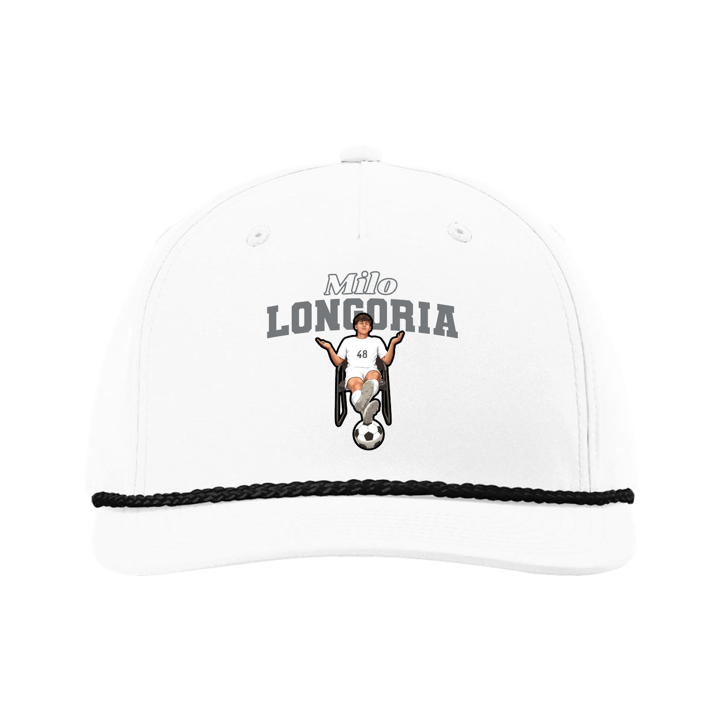 Five-Panel Classic Rope Cap — Name Arch in White
