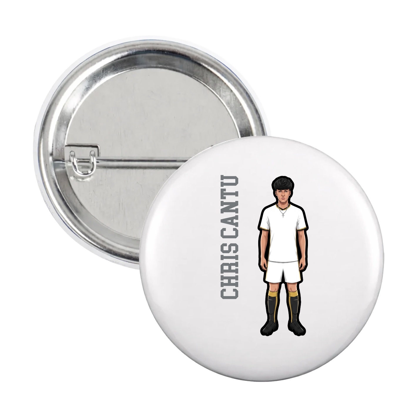 Game Day Button — Name Vertical in White