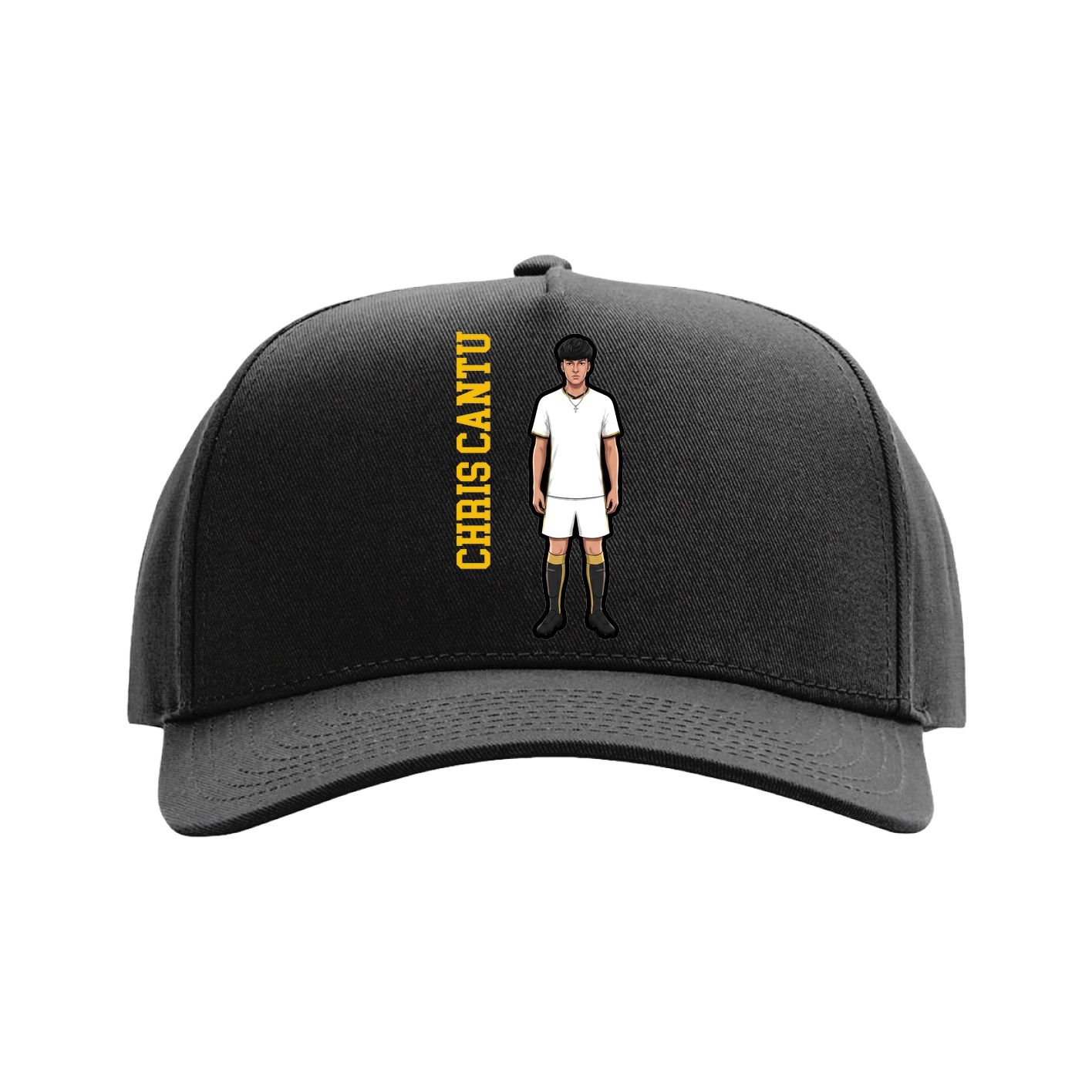 Full Fabric Five-Panel Champ Cap — Name Vertical in Black