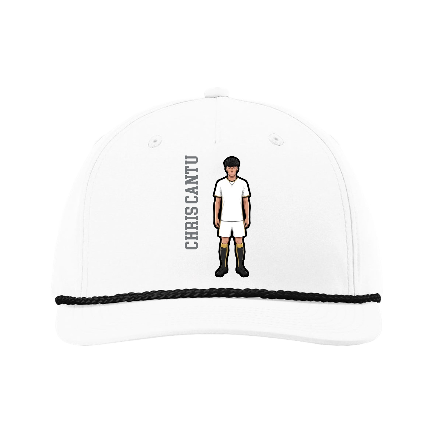 Five-Panel Classic Rope Cap — Name Vertical in White