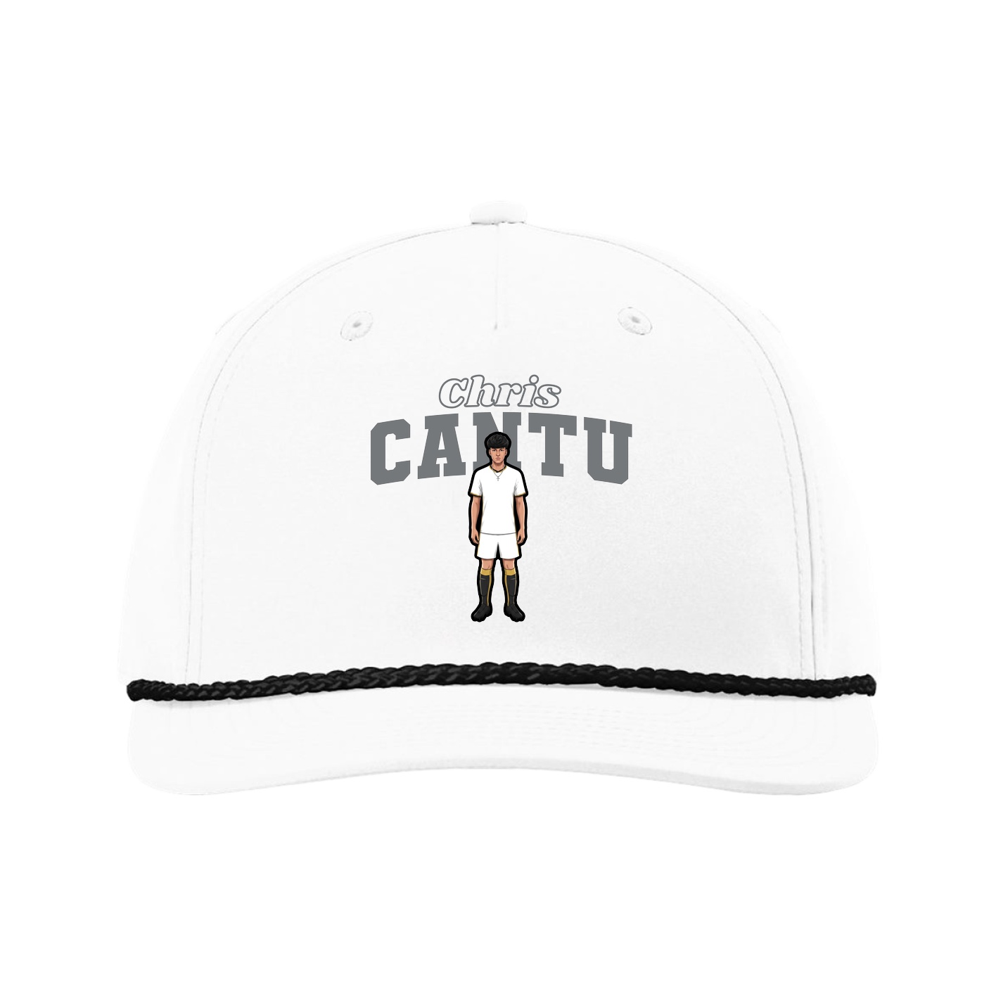 Five-Panel Classic Rope Cap — Name Arch in White