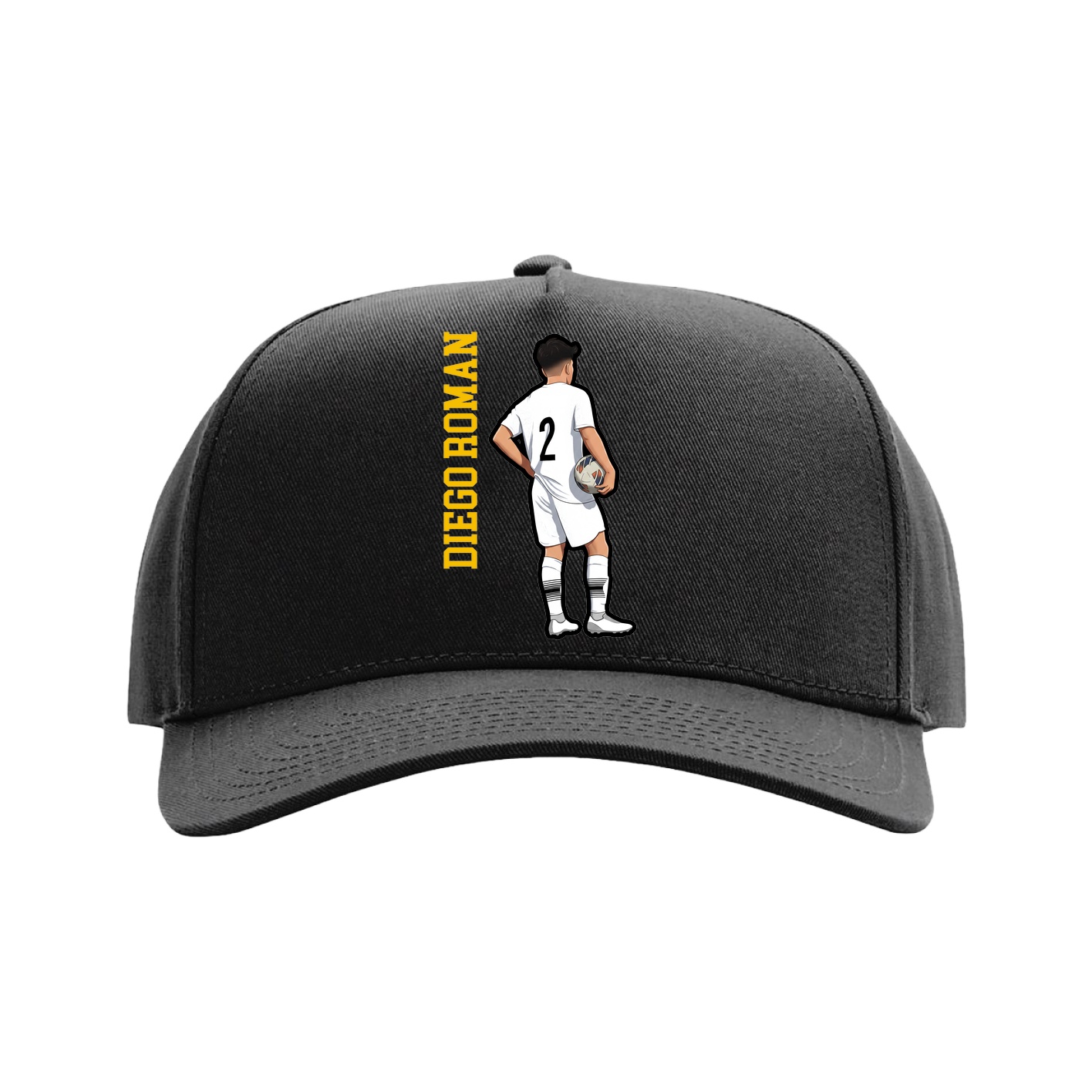 Full Fabric Five-Panel Champ Cap — Name Vertical in Black