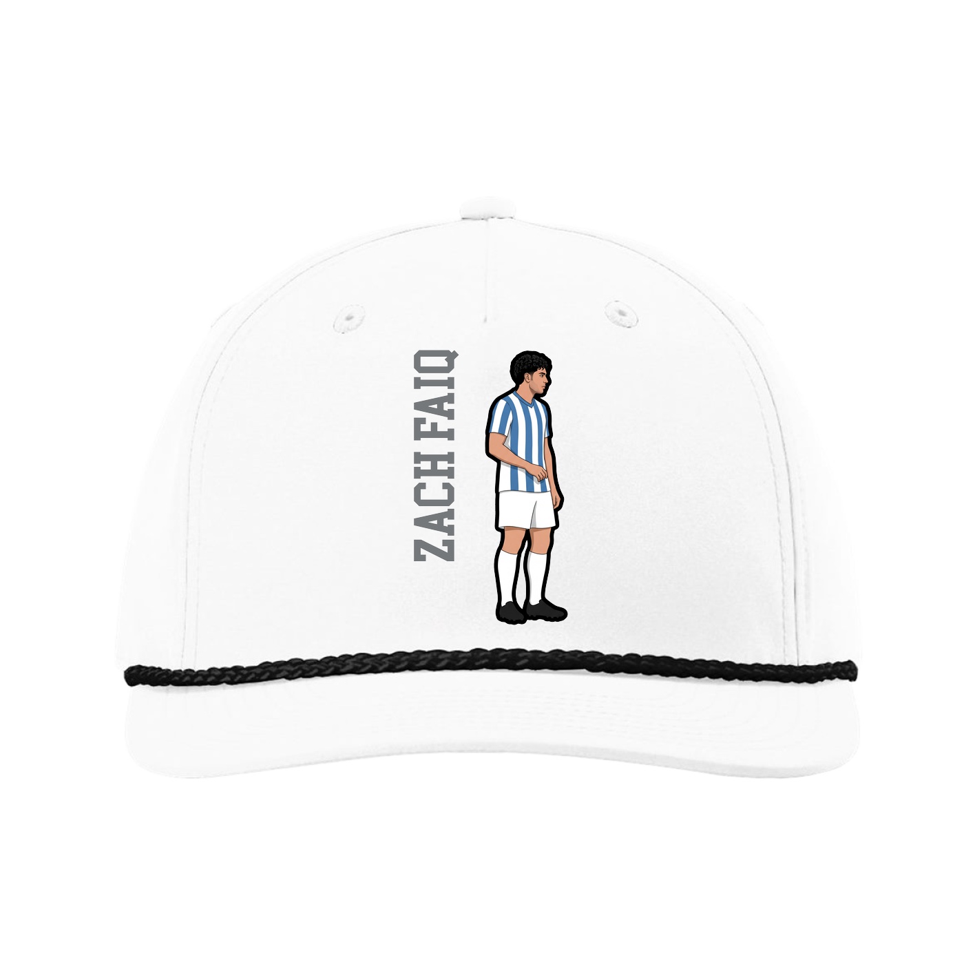 Five-Panel Classic Rope Cap — Name Vertical in White