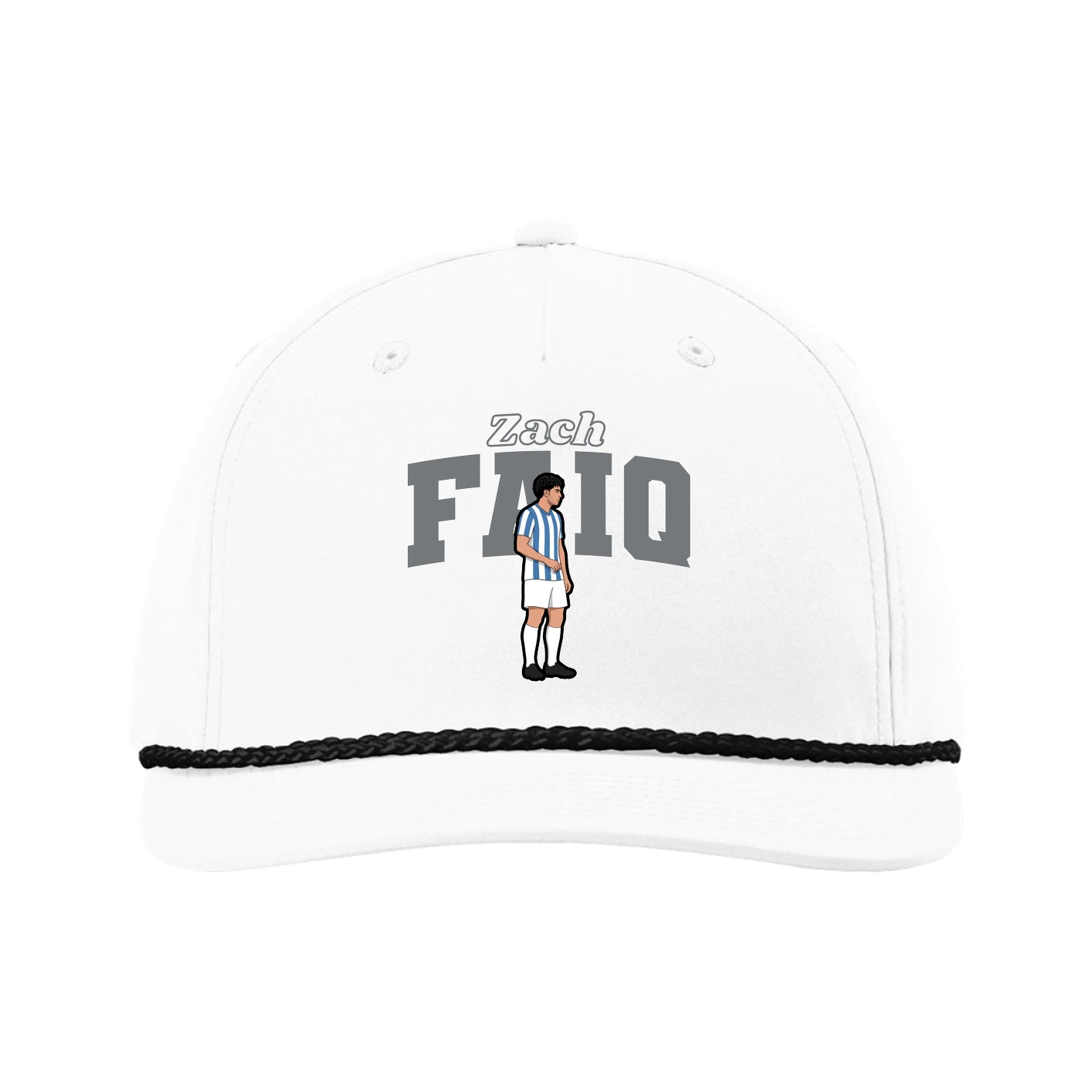 Five-Panel Classic Rope Cap — Name Arch in White