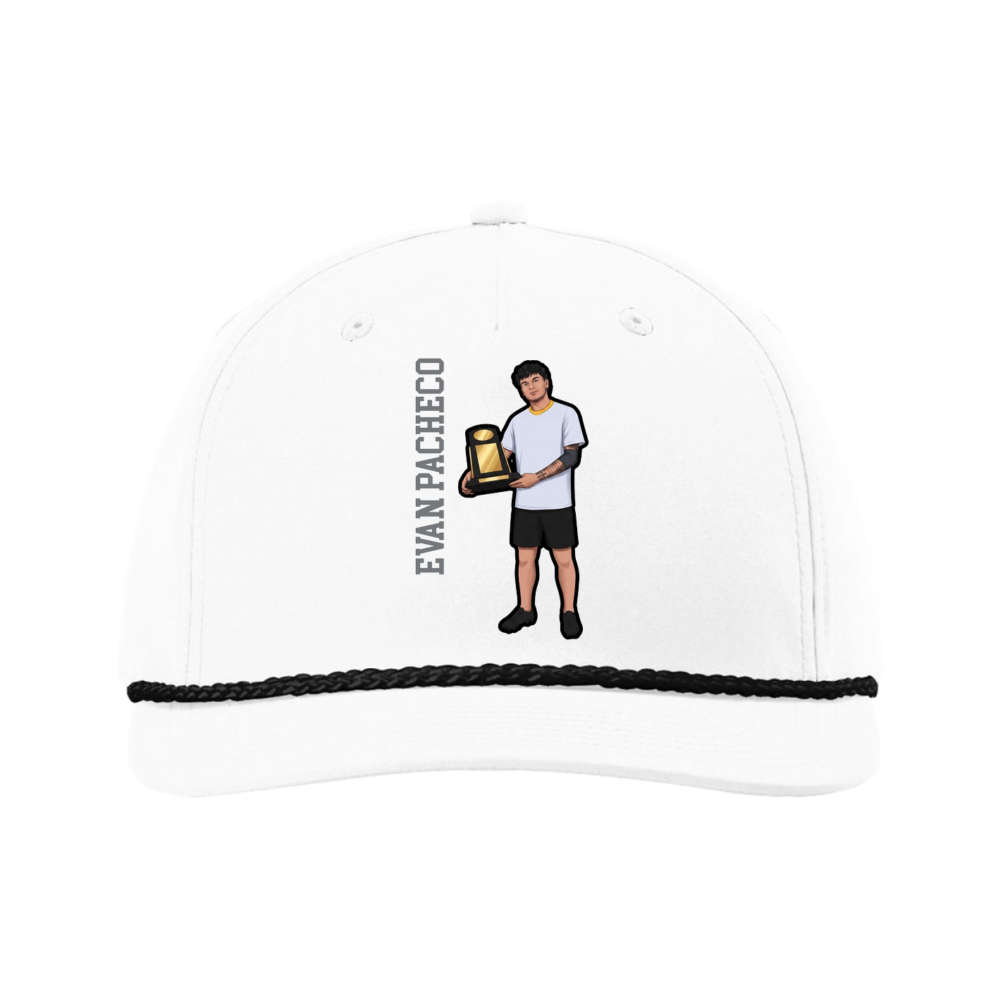Five-Panel Classic Rope Cap — Name Vertical in White