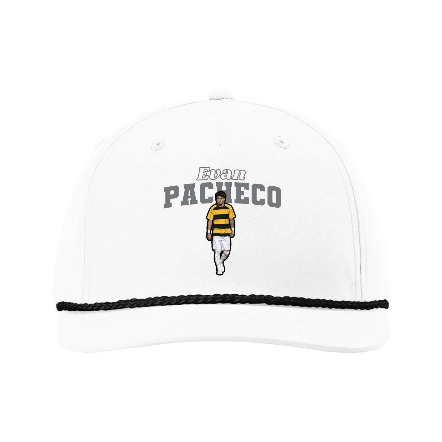 Five-Panel Classic Rope Cap — Name Arch in White