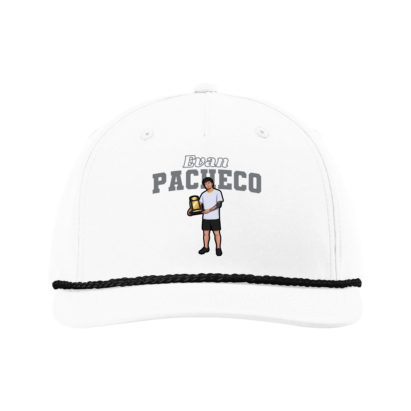 Five-Panel Classic Rope Cap — Name Arch in White