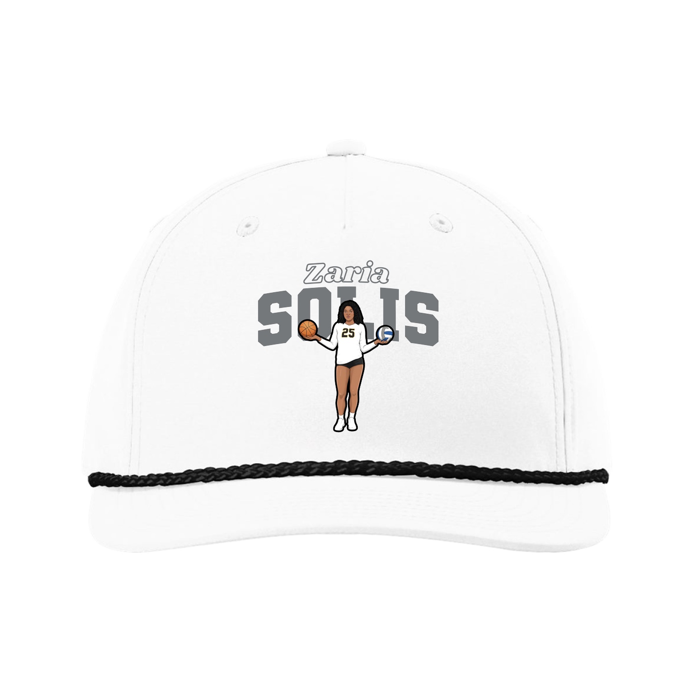 Five-Panel Classic Rope Cap — Name Arch in White