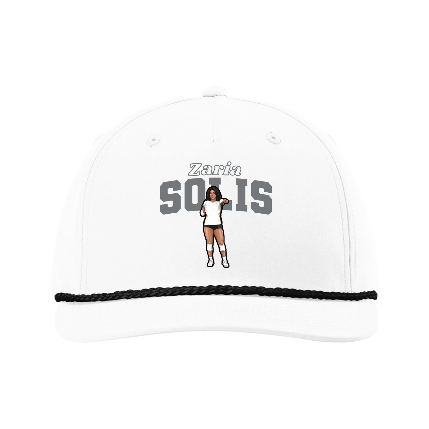 Five-Panel Classic Rope Cap — Name Arch in White