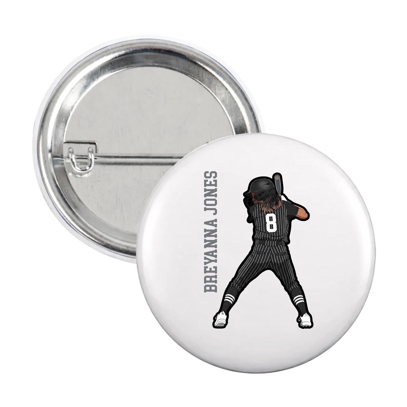 Game Day Button — Name Vertical in White