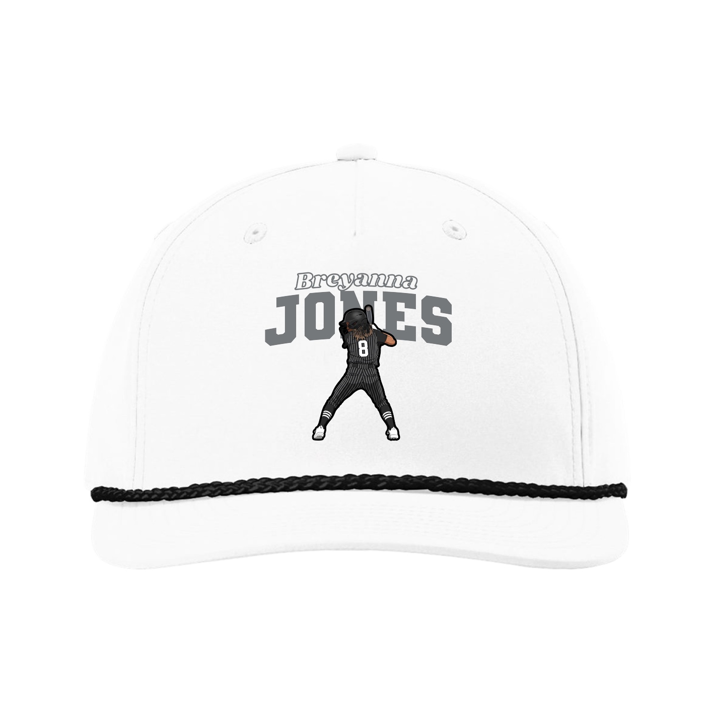 Five-Panel Classic Rope Cap — Name Arch in White