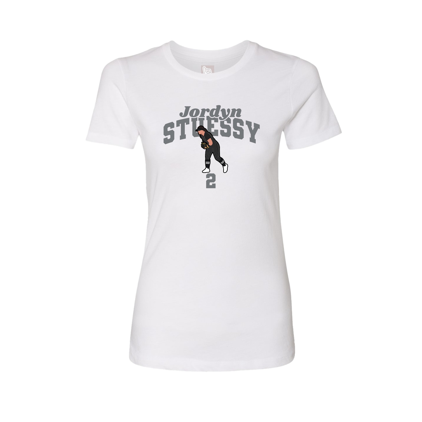 Fitted Women's Tee — Signature Arch in White