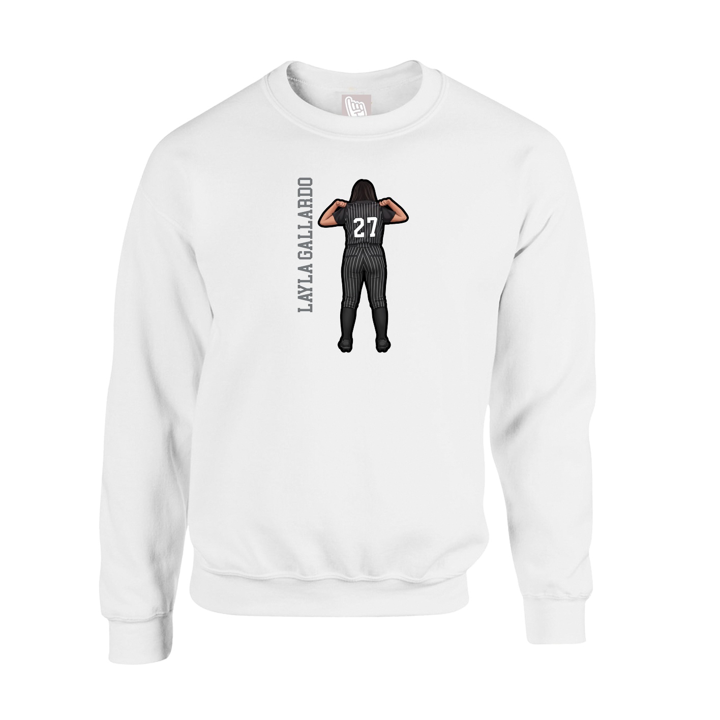 Fleece Crew — Name Vertical in White