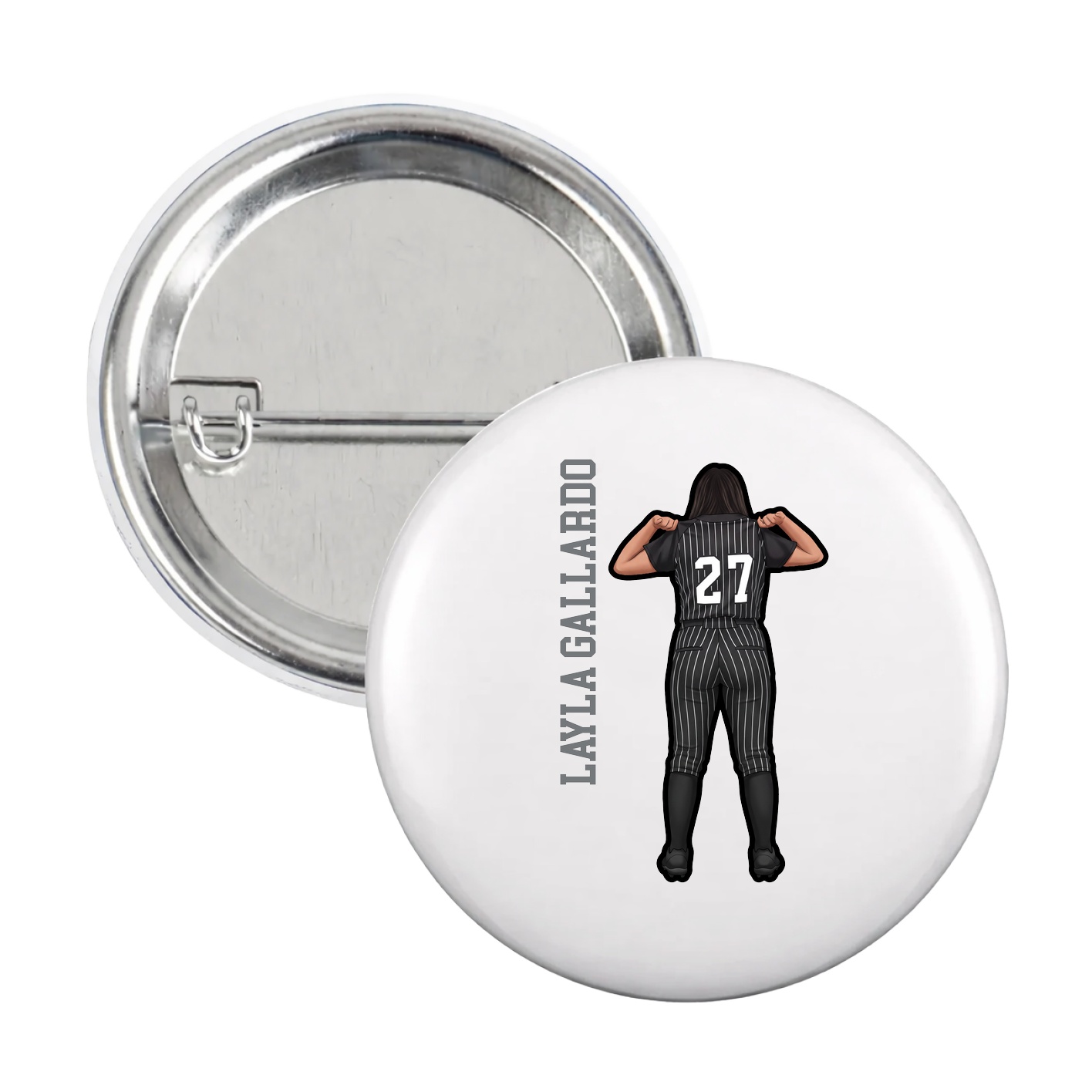Game Day Button — Name Vertical in White