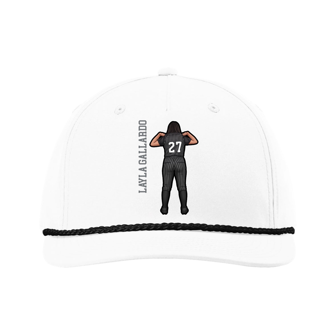 Five-Panel Classic Rope Cap — Name Vertical in White