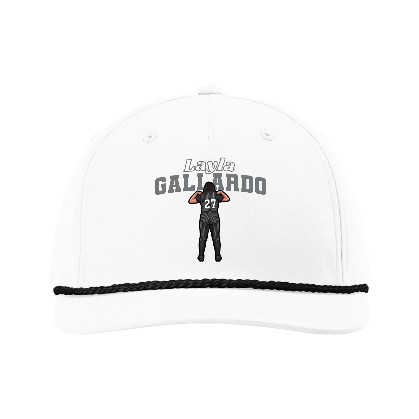 Five-Panel Classic Rope Cap — Name Arch in White