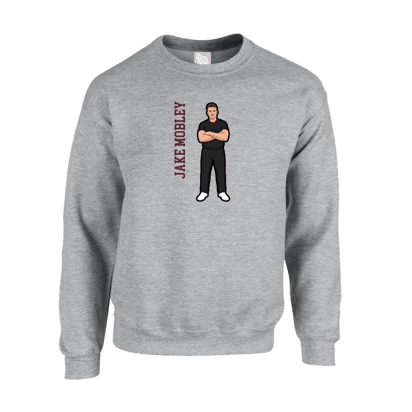 Fleece Crew — Name Vertical in Grey