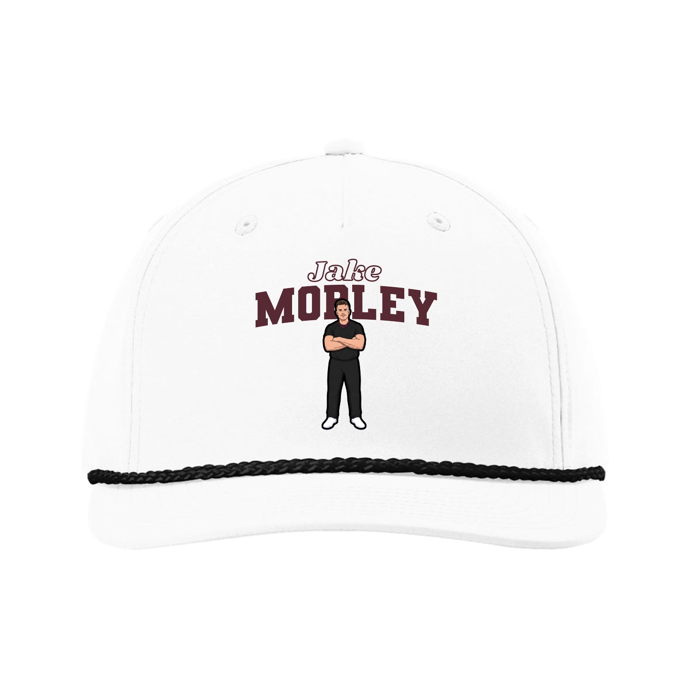 Five-Panel Classic Rope Cap — Name Arch in White