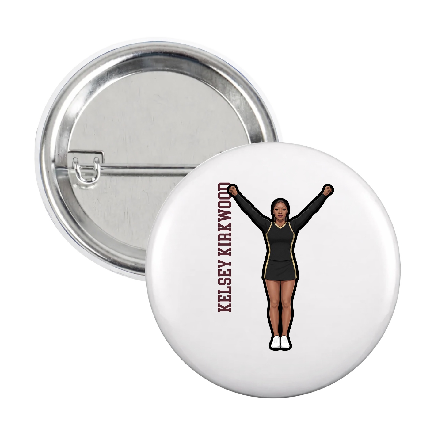 Game Day Button — Name Vertical in White