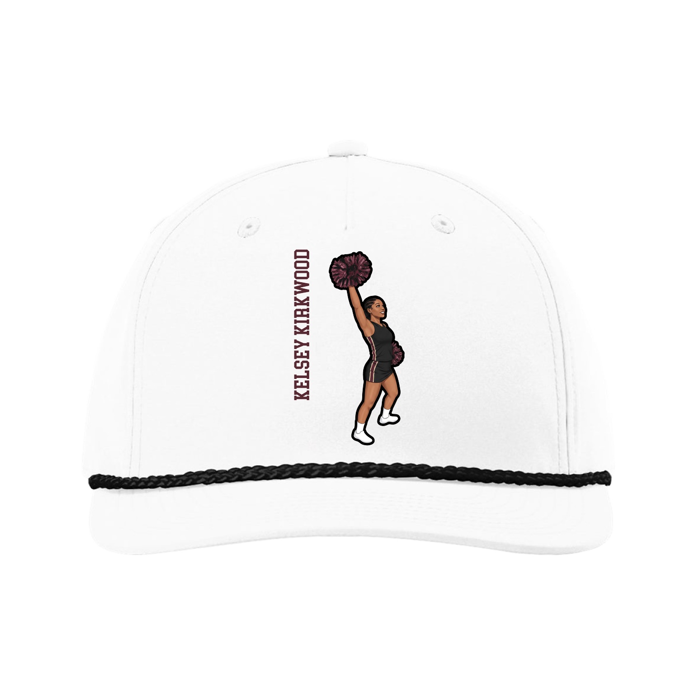 Five-Panel Classic Rope Cap — Name Vertical in White
