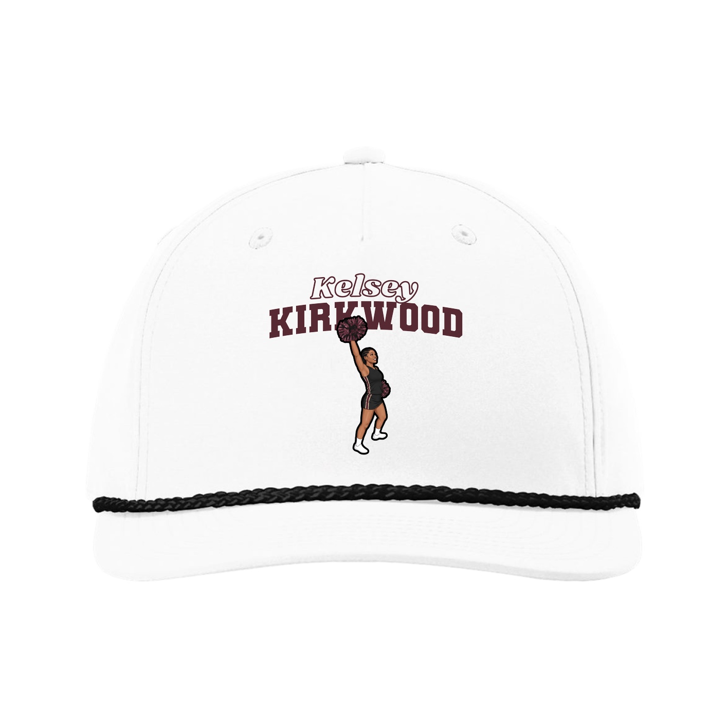 Five-Panel Classic Rope Cap — Name Arch in White