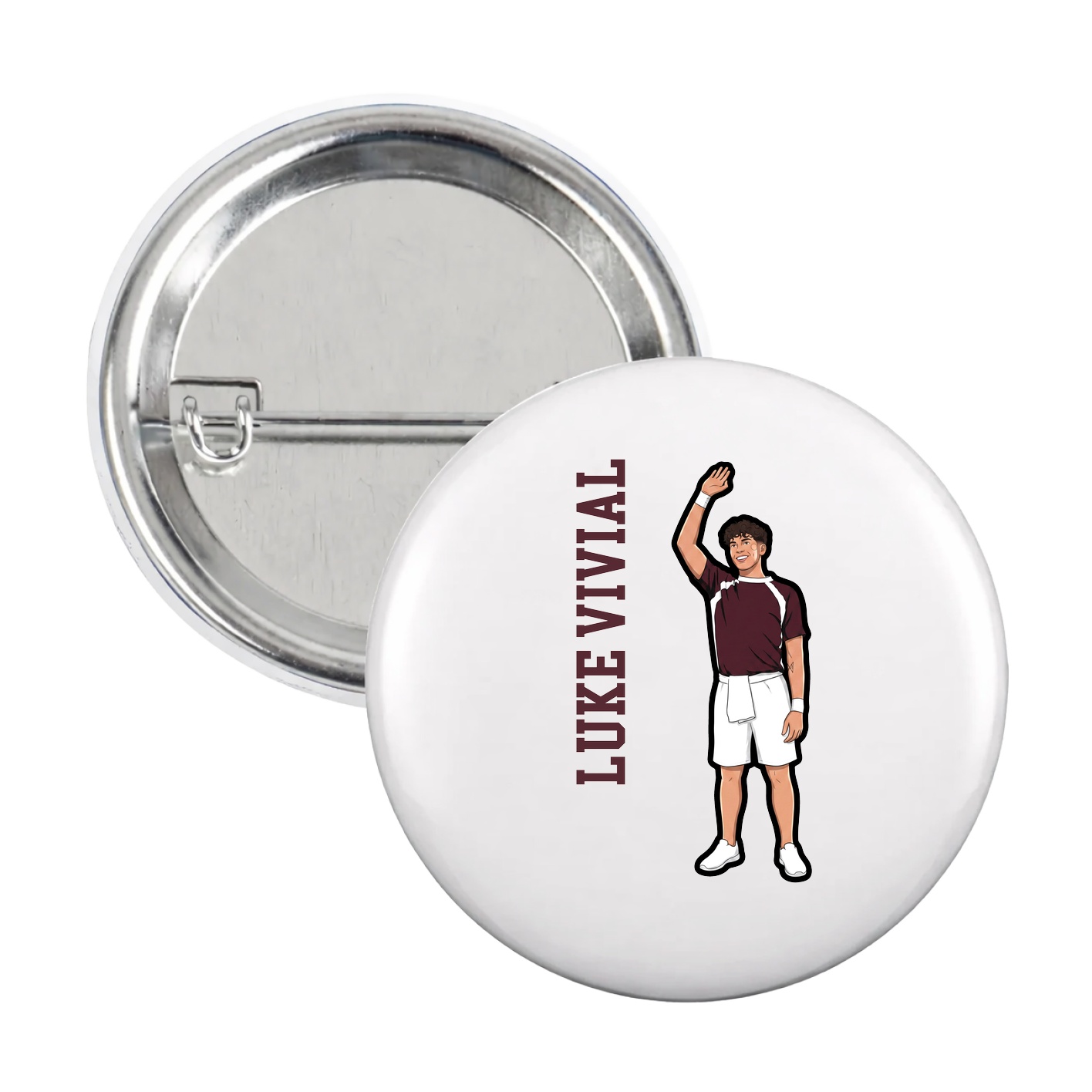 Game Day Button — Name Vertical in White