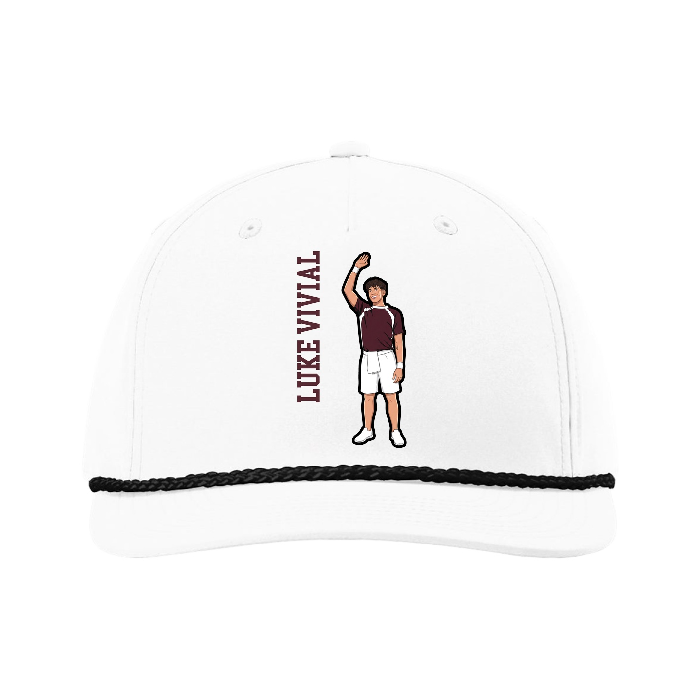 Five-Panel Classic Rope Cap — Name Vertical in White