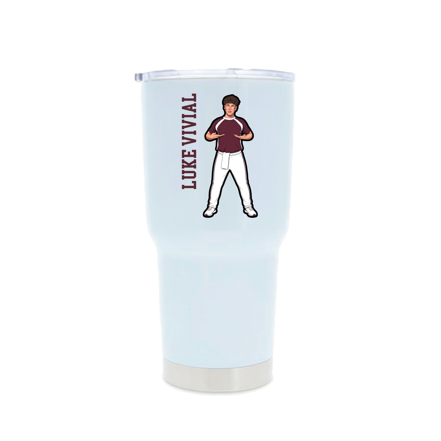 30oz Stainless Steel Tumbler — Name Vertical in White