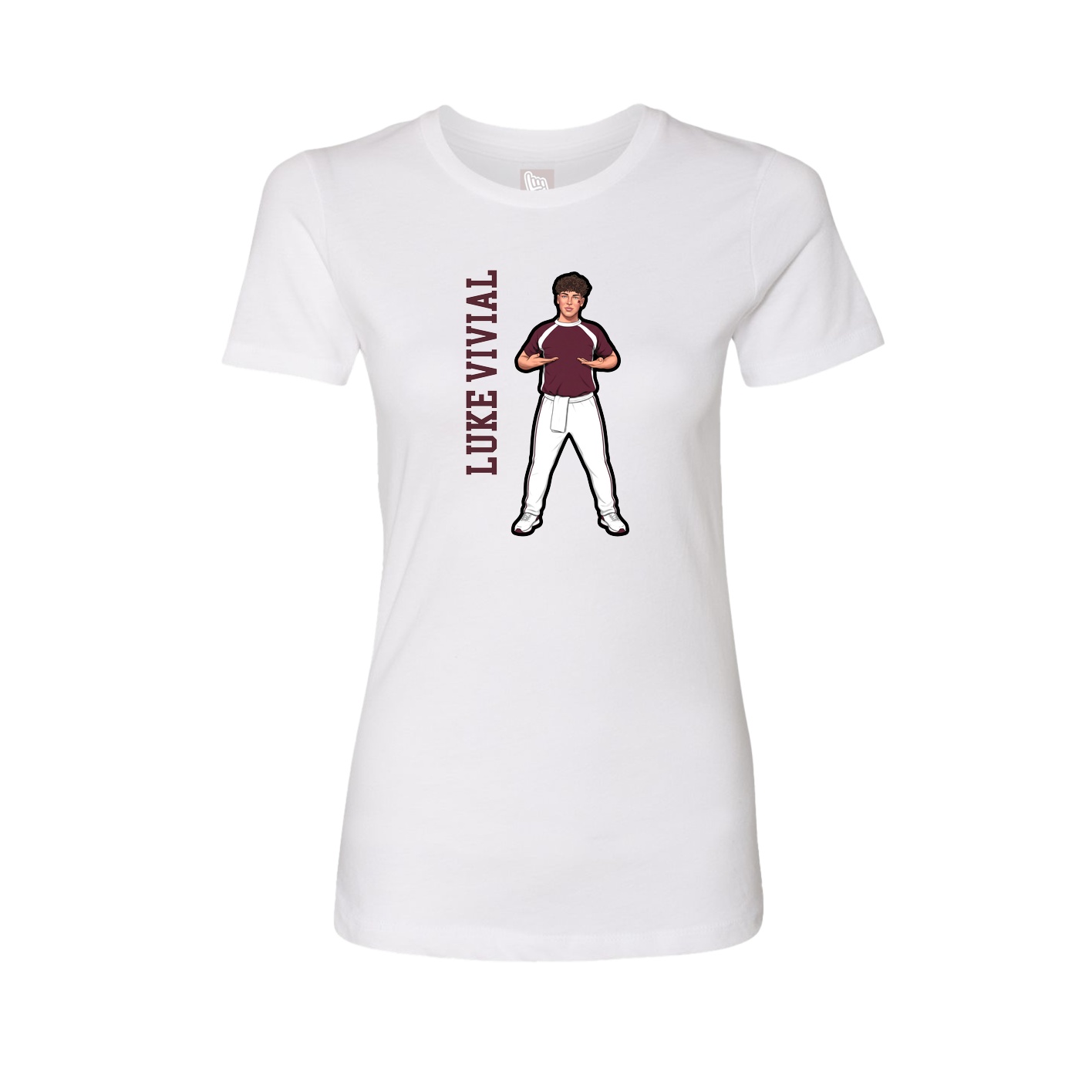 Fitted Women's Tee — Name Vertical in White