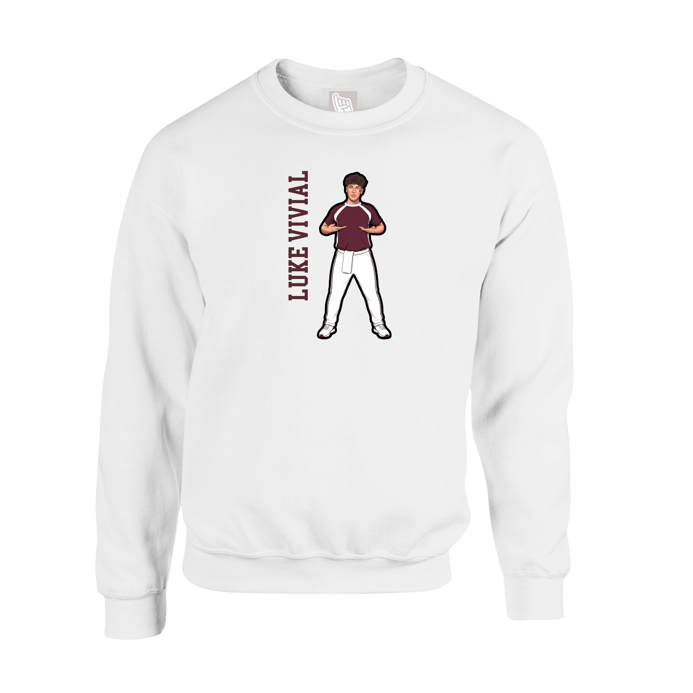 Fleece Crew — Name Vertical in White